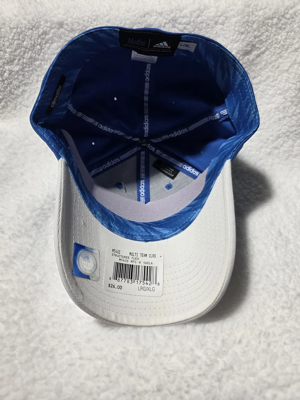 adidas Blue and White UCLA Script Fitted Size L/XL Baseball Cap